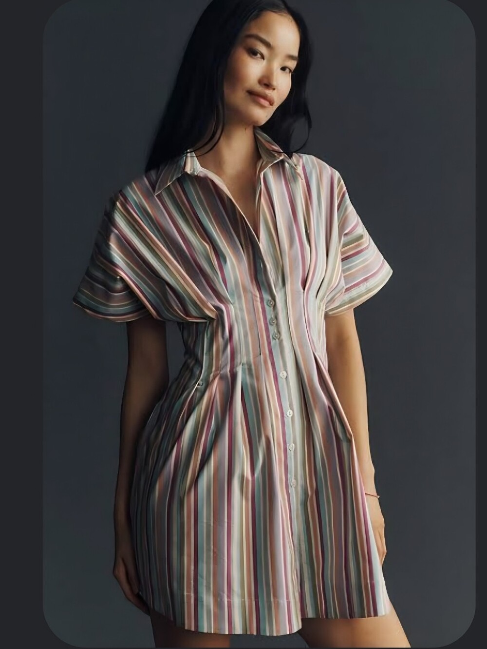 Exquise Anthropologie Tobie Mini Shirtdress Pockets Stripe Classic Collar Medium